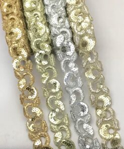 Curved Vine Leaf Sequin Embroidery Trim