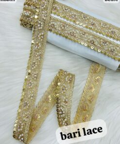 Golden Floral Pearl And Sequin Border Trim