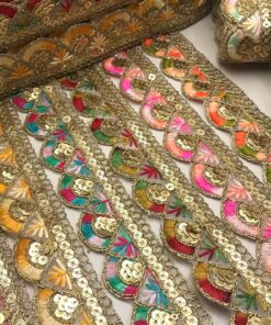 Heavy Sequin-Encrusted Multi-Color Scallop Lace