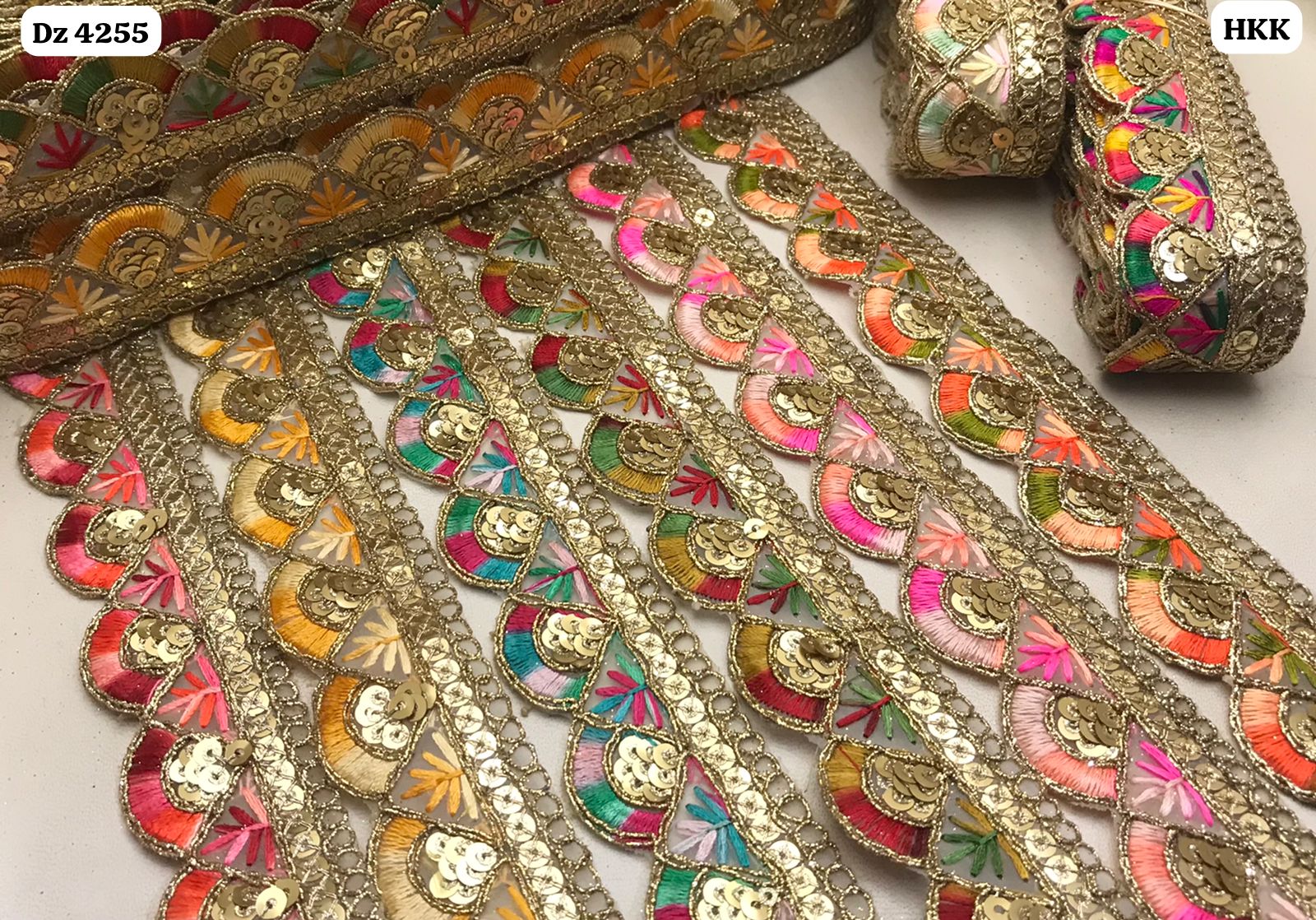 Heavy Sequin-Encrusted Multi-Color Scallop Lace