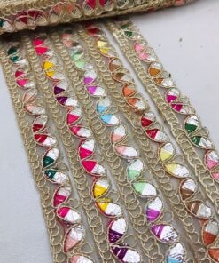 Delicate Wave Pattern Gota Lace with Multi-Color Foil