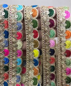 Traditional Gold Sequin And Silk Thread Pom-Pom Lace