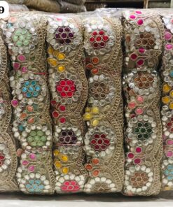 Traditional Mirror-Work Floral Webbing Lace