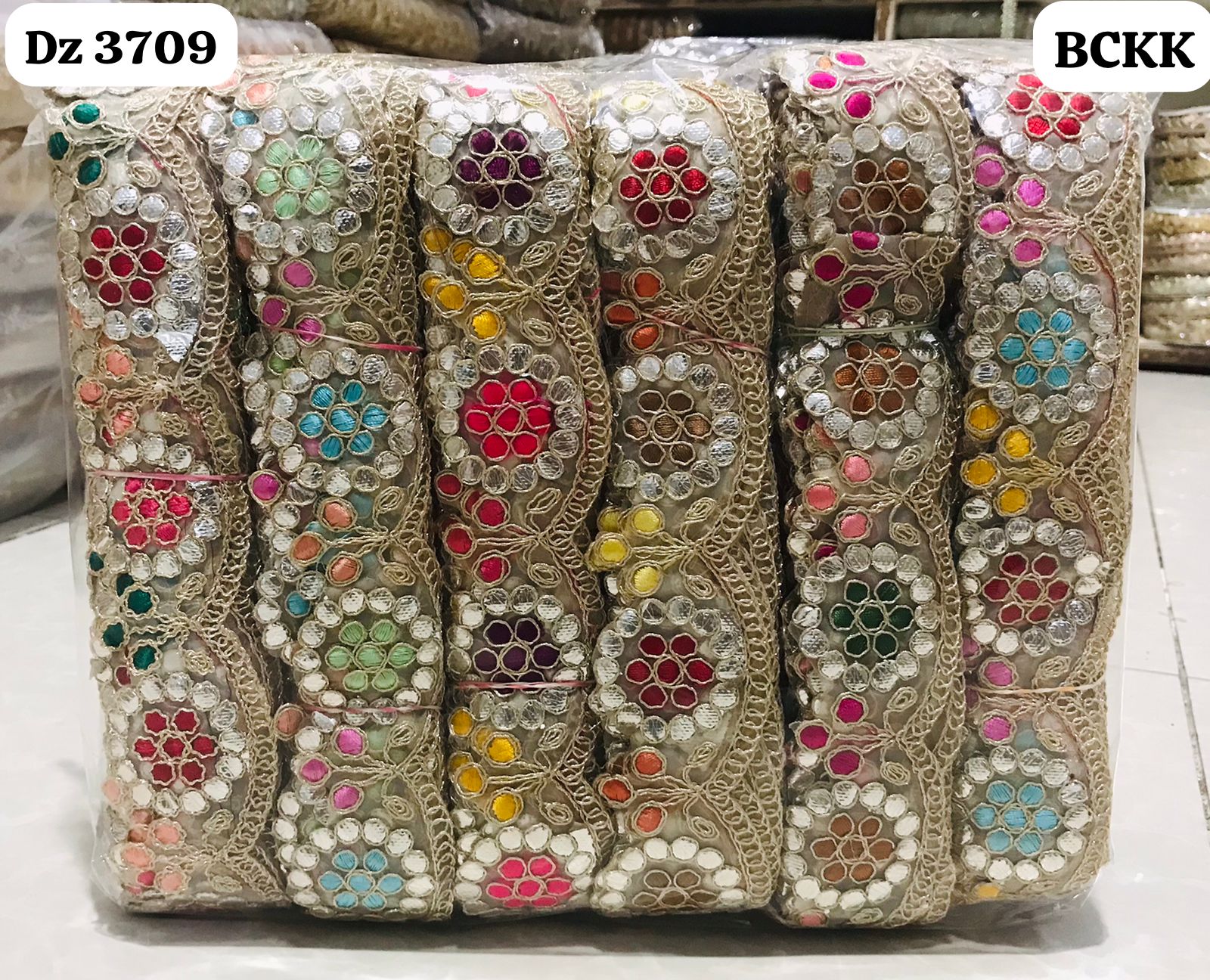 Traditional Mirror-Work Floral Webbing Lace
