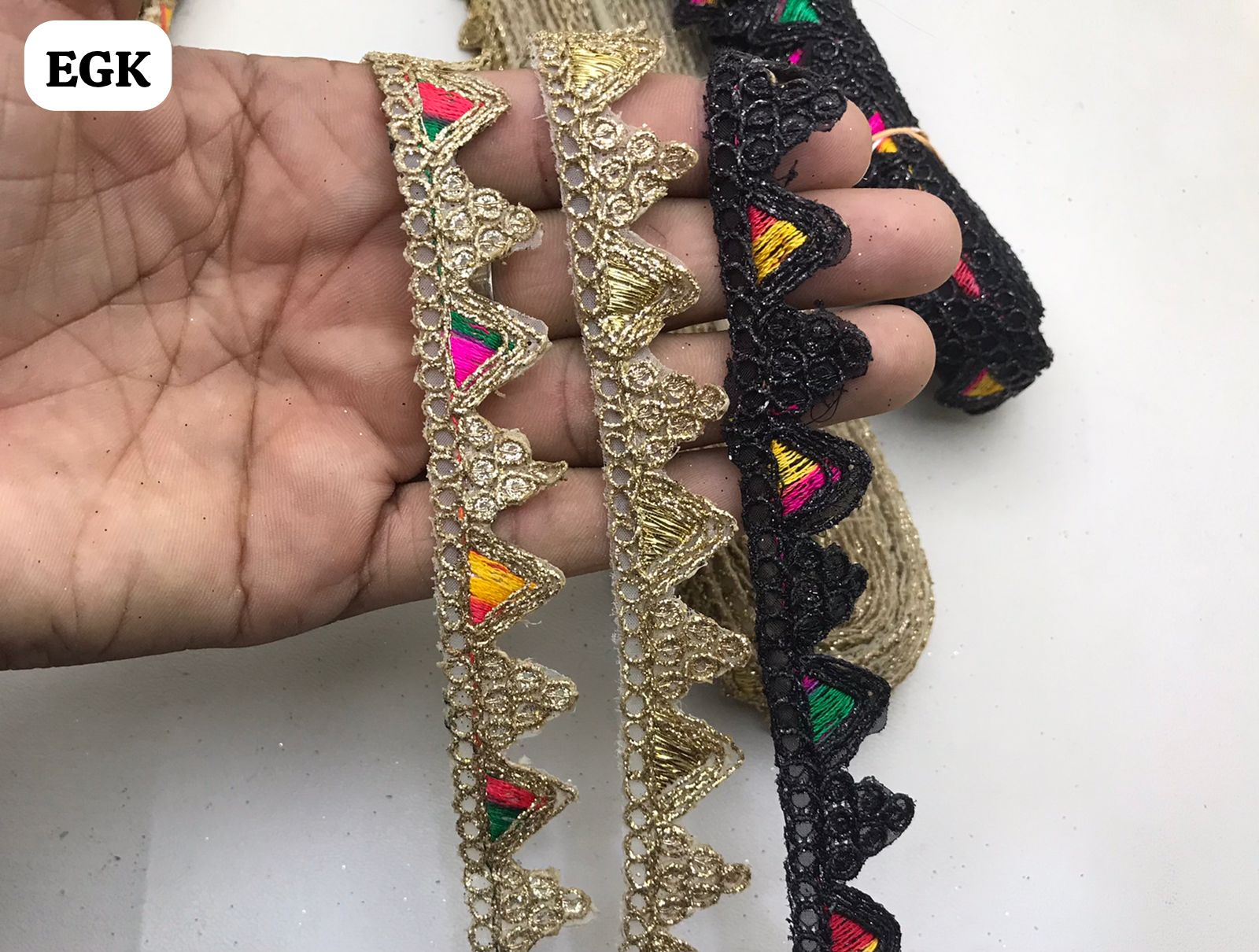 Metallic Zari Triangle Edge Lace with Vibrant Centers