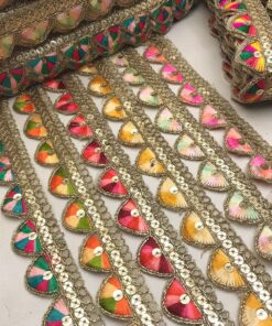 Scalloped Multi-Color Silk Thread Gota Trim with Mirror Accents