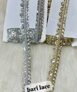 BEFM Floral Motif Crystal And Sequin Lace (15 Gaz)